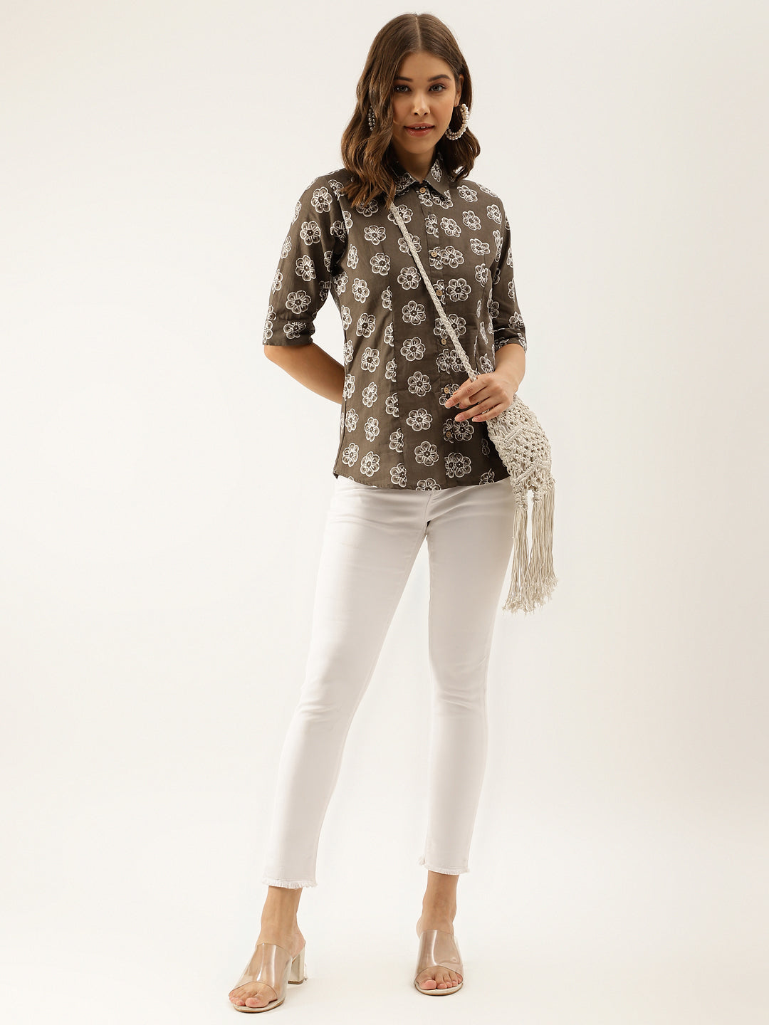 Divena Brown Block Printed Casual Women Shirts