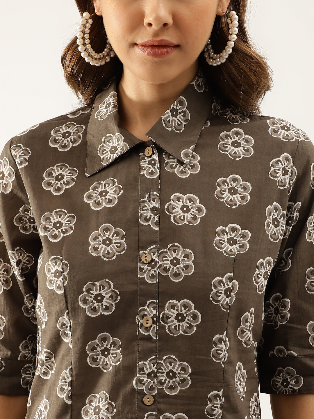 Divena Brown Block Printed Casual Women Shirts