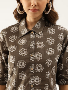 Divena Brown Block Printed Casual Women Shirts