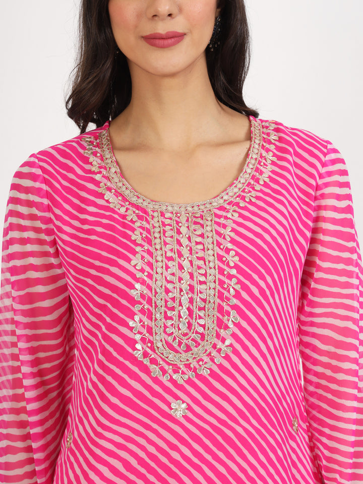 Divena Pink Leheriya Gotta Patti Work Geogratte Round Neck Top