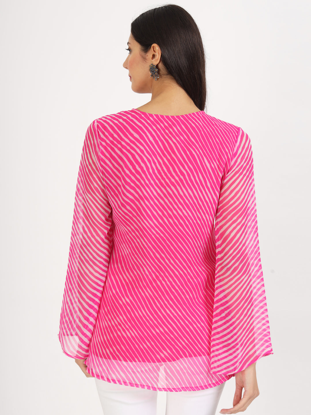Divena Pink Leheriya Gotta Patti Work Geogratte Round Neck Top