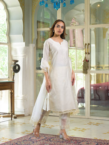 Divena Cream Chanderi Kurta Pant With Dupatta