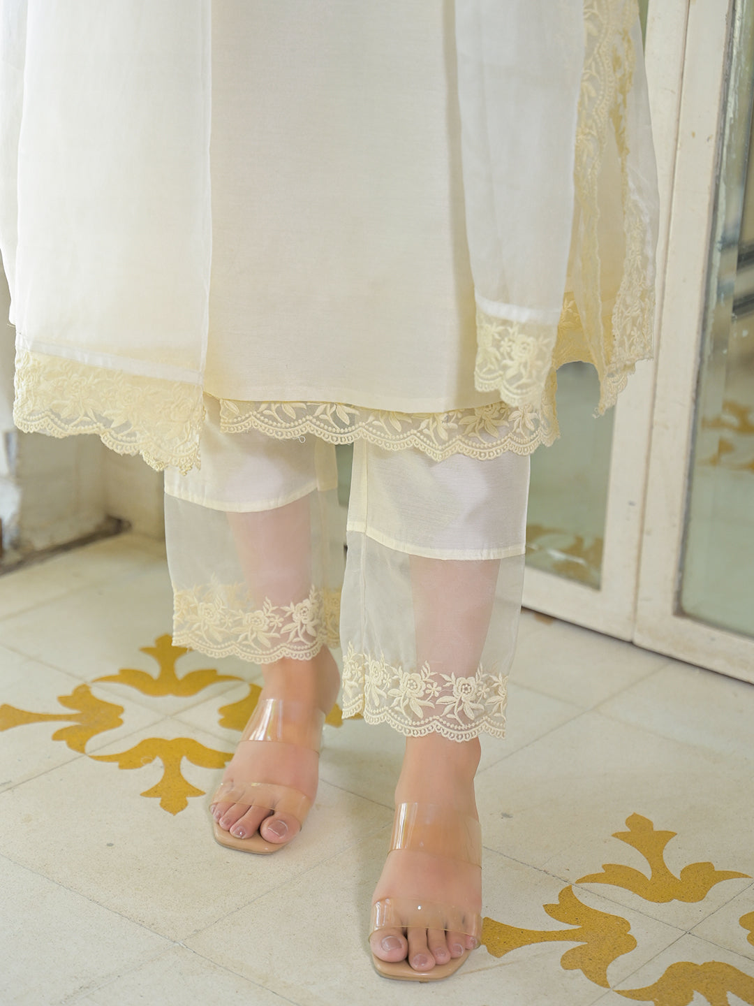 Divena Cream Chanderi Kurta Pant With Dupatta
