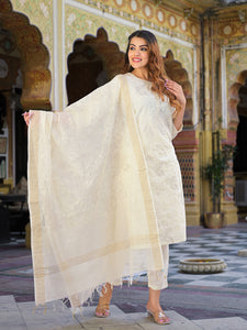 Divena Cream Solid Chanderi Silk kurta Pant With Dupatta