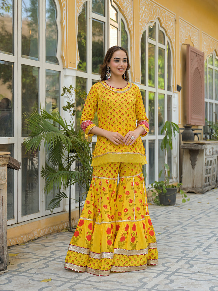 Divena Yellow Muslin Kurti Sharara with Dupatta