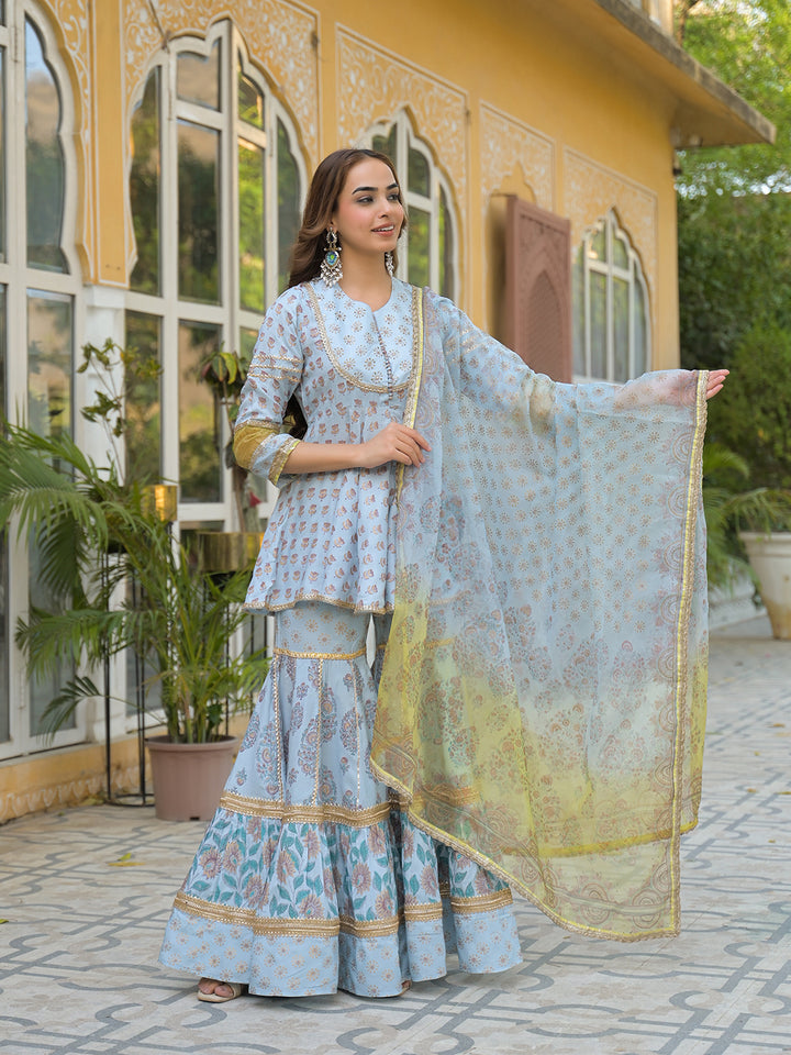 Divena Sky Blue Muslin Kurti Sharara with Dupatta