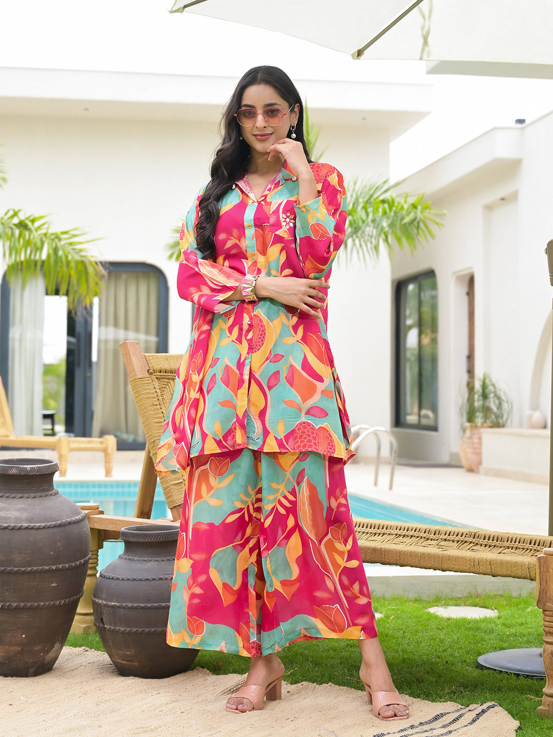Pink Multi Digital Printed Muslin Co-ord set — view 1