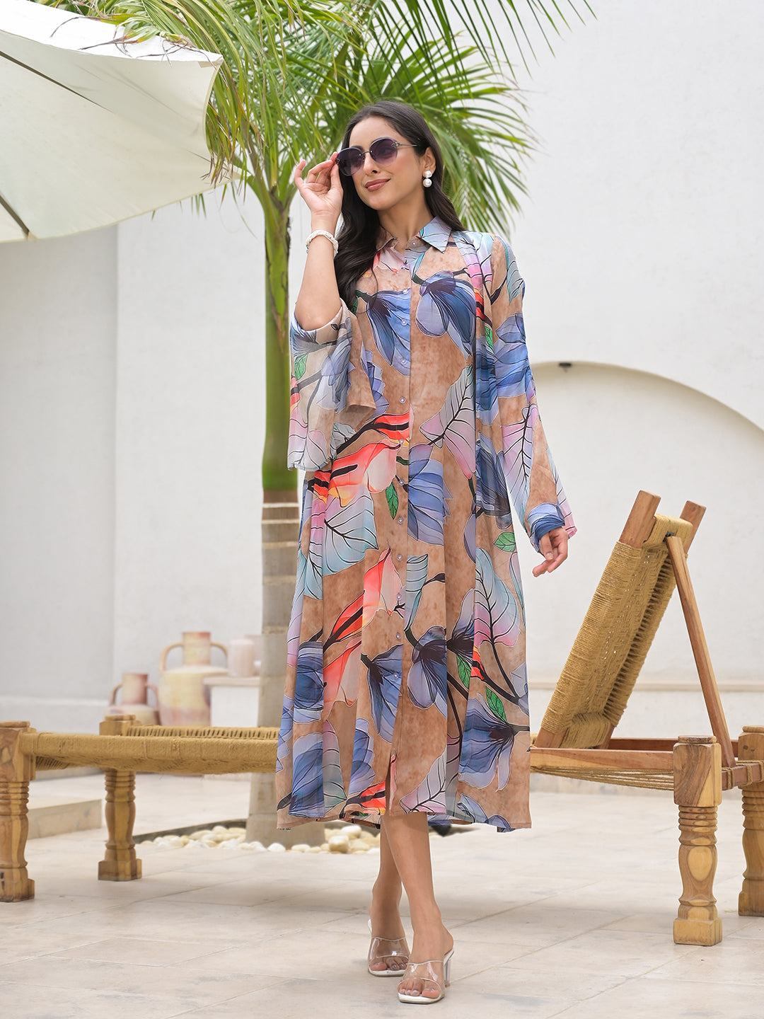 Blue Multi Digital Printed Chinon Kaftan — view 1