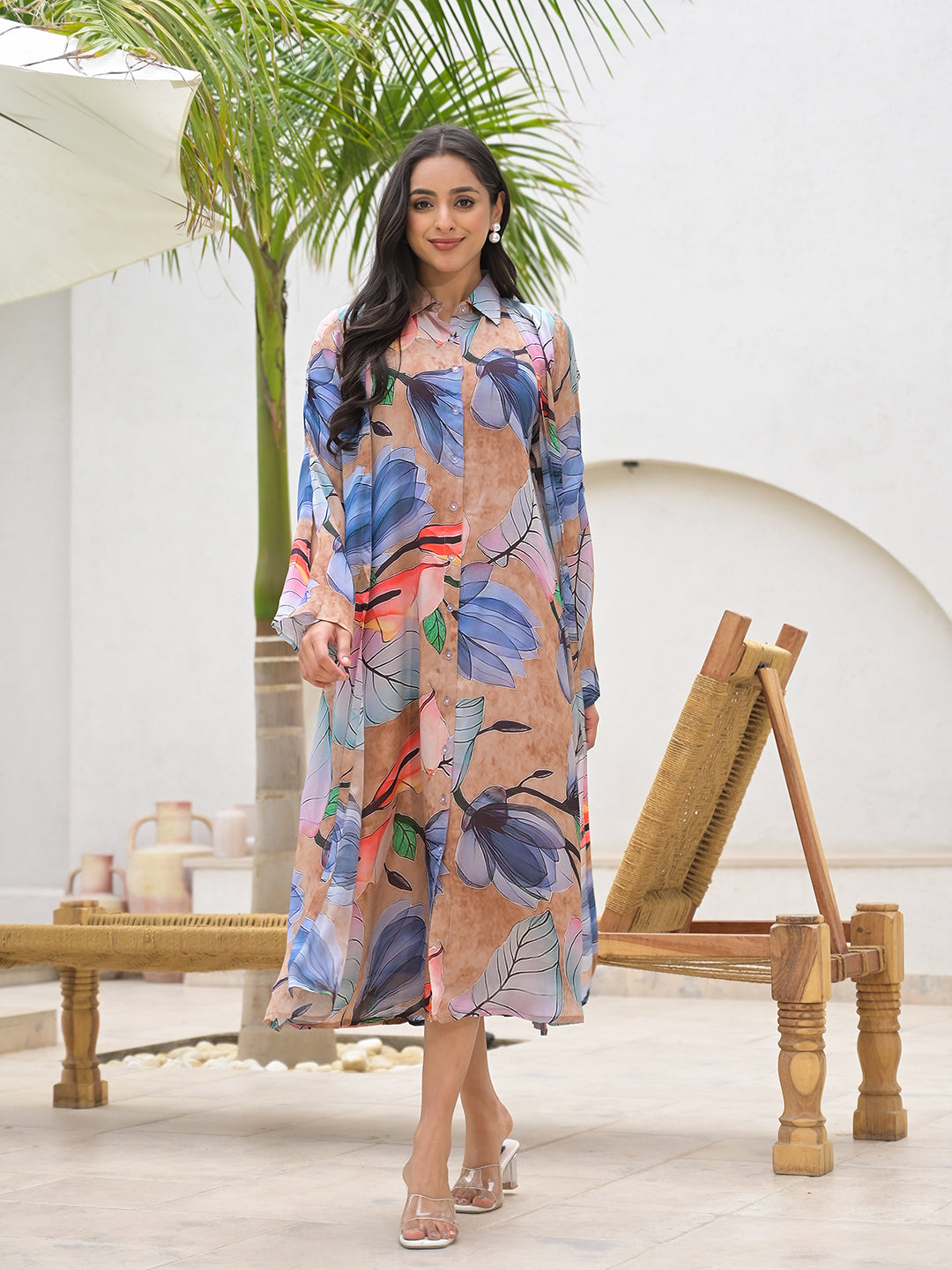 Divena Blue Multi Digital Printed Chinon Kaftan