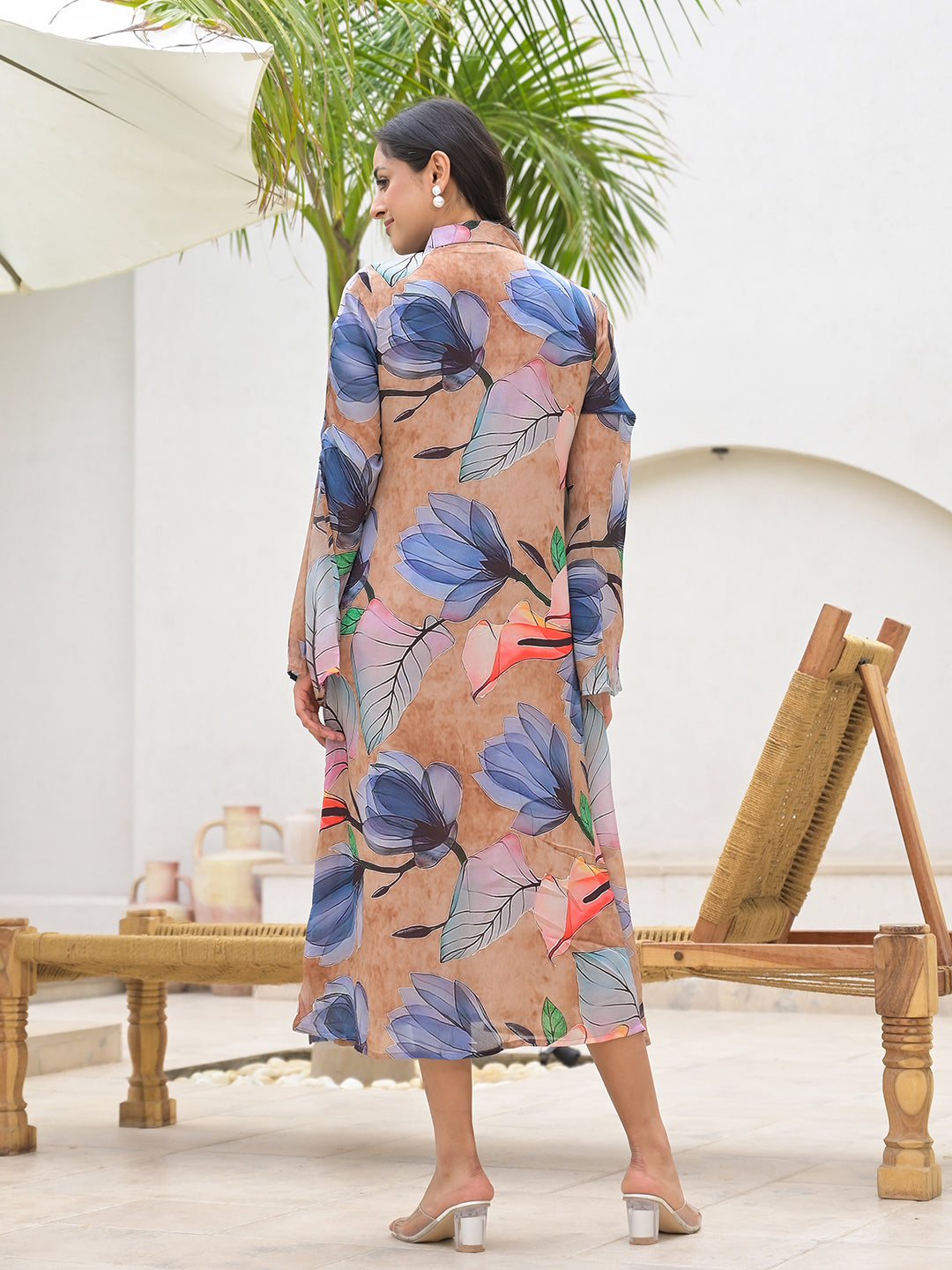 Divena Blue Multi Digital Printed Chinon Kaftan Dress