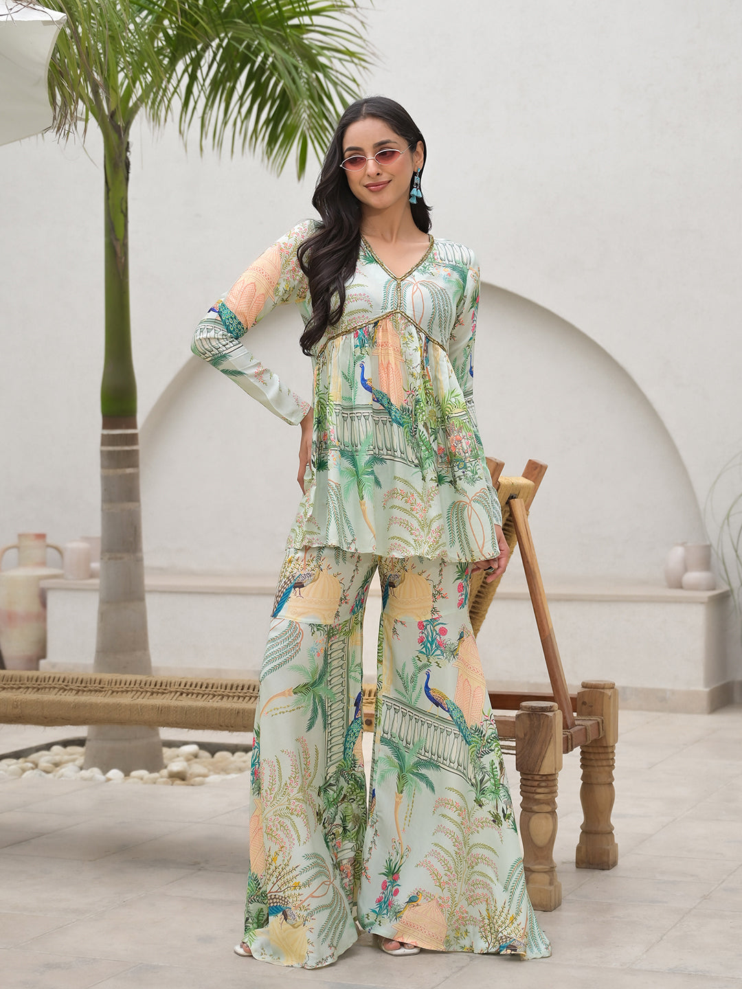 Green Digital Printed Muslin Co-ord set — view 1