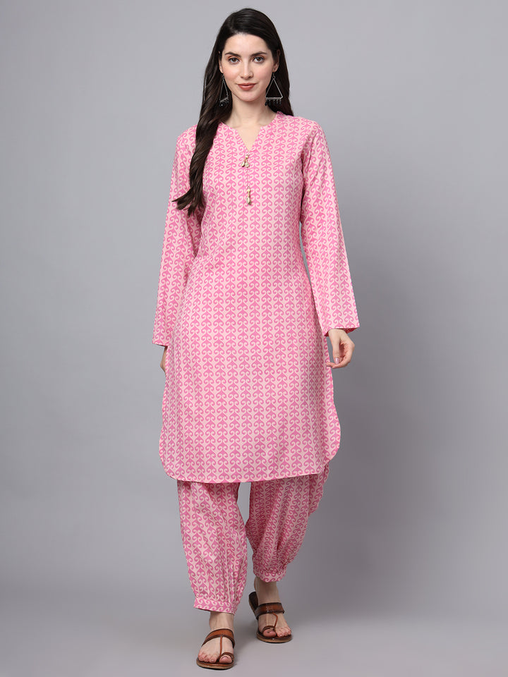 Divena Pink Floral Print Rayon Fabric Staright Co-ord set