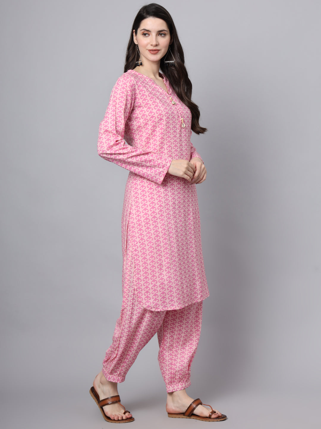 Divena Pink Floral Print Rayon Fabric Staright Co-ord set