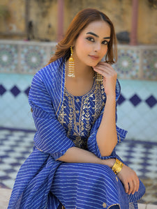Divena Blue Leheriya Kota Doria Kurta Pant With Dupatta