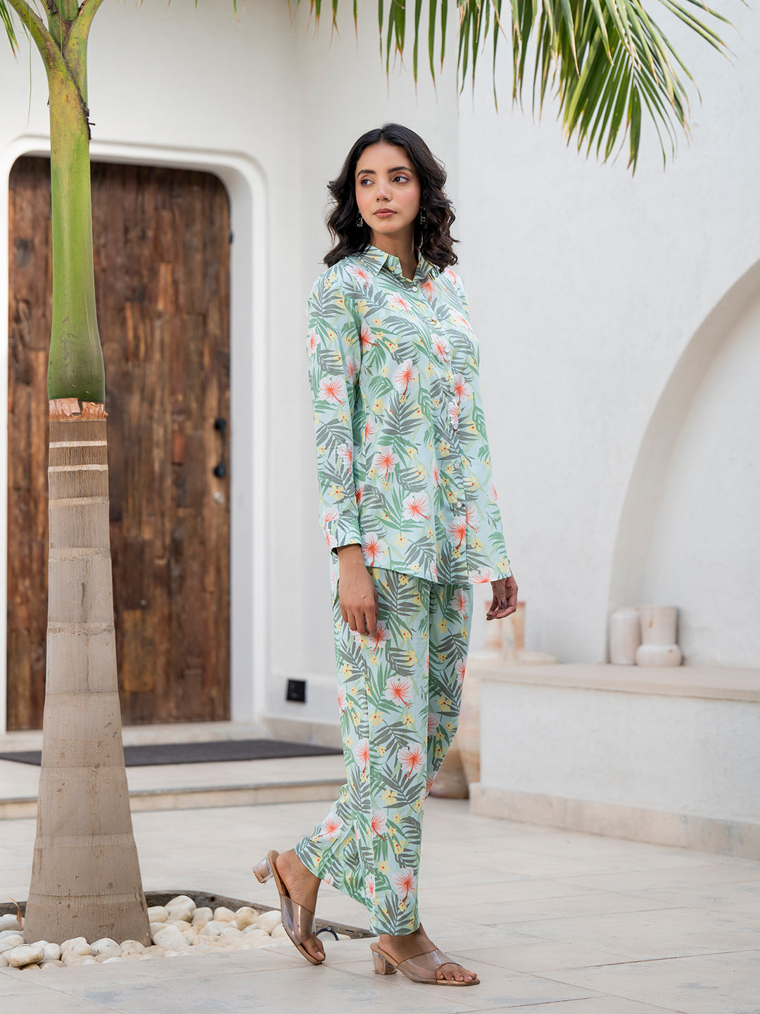 Divena Sky Blue Floral Printed Rayon Co-ord Set