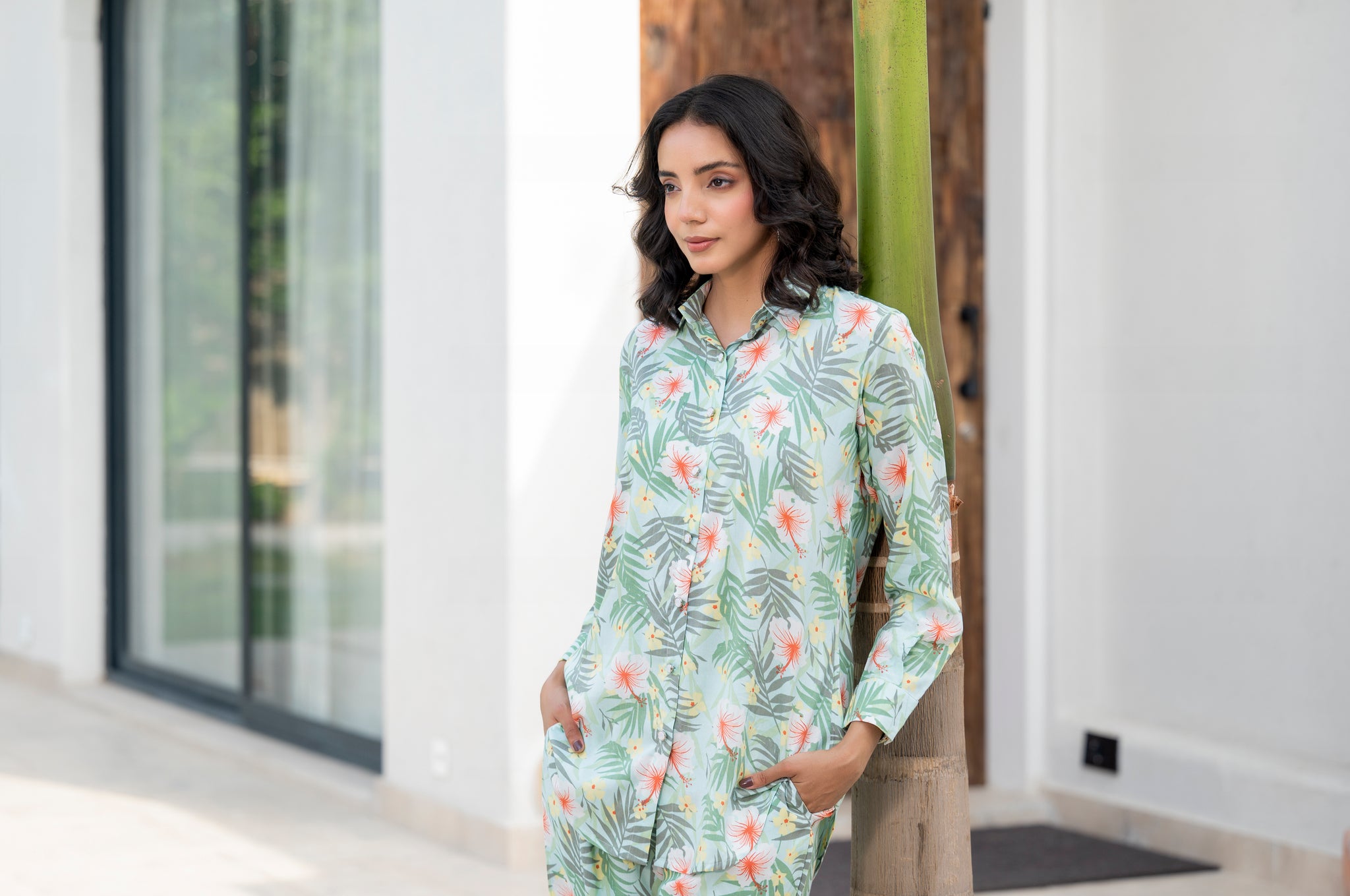 Divena Sky Blue Floral Printed Rayon Co-ord Set