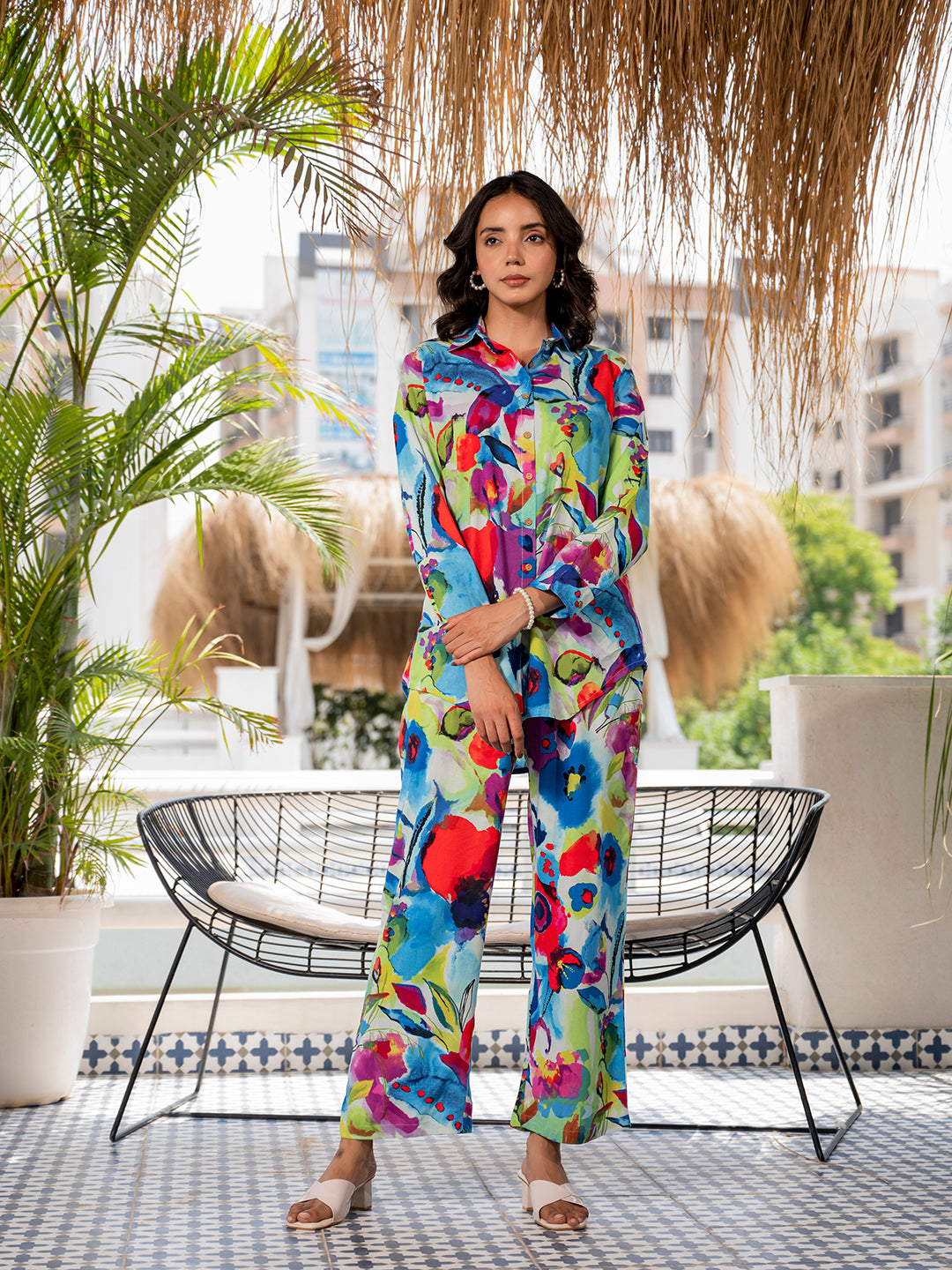 Multi Floral Printed Rayon Co-ord set for Women — view 1