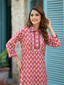 Divena Peach Cotton Straight Knee Long Co-Ord Set or Pathani Suit