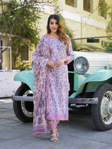 Divena Light Purple Floral Printed kurta Pant with Dupatta