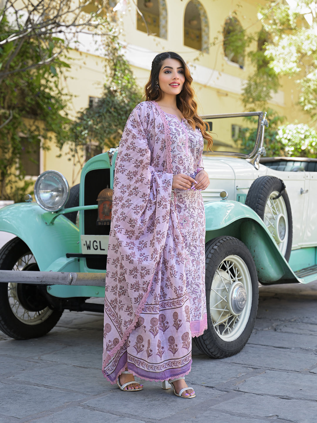 Divena Light Purple Floral Printed kurta Pant with Dupatta