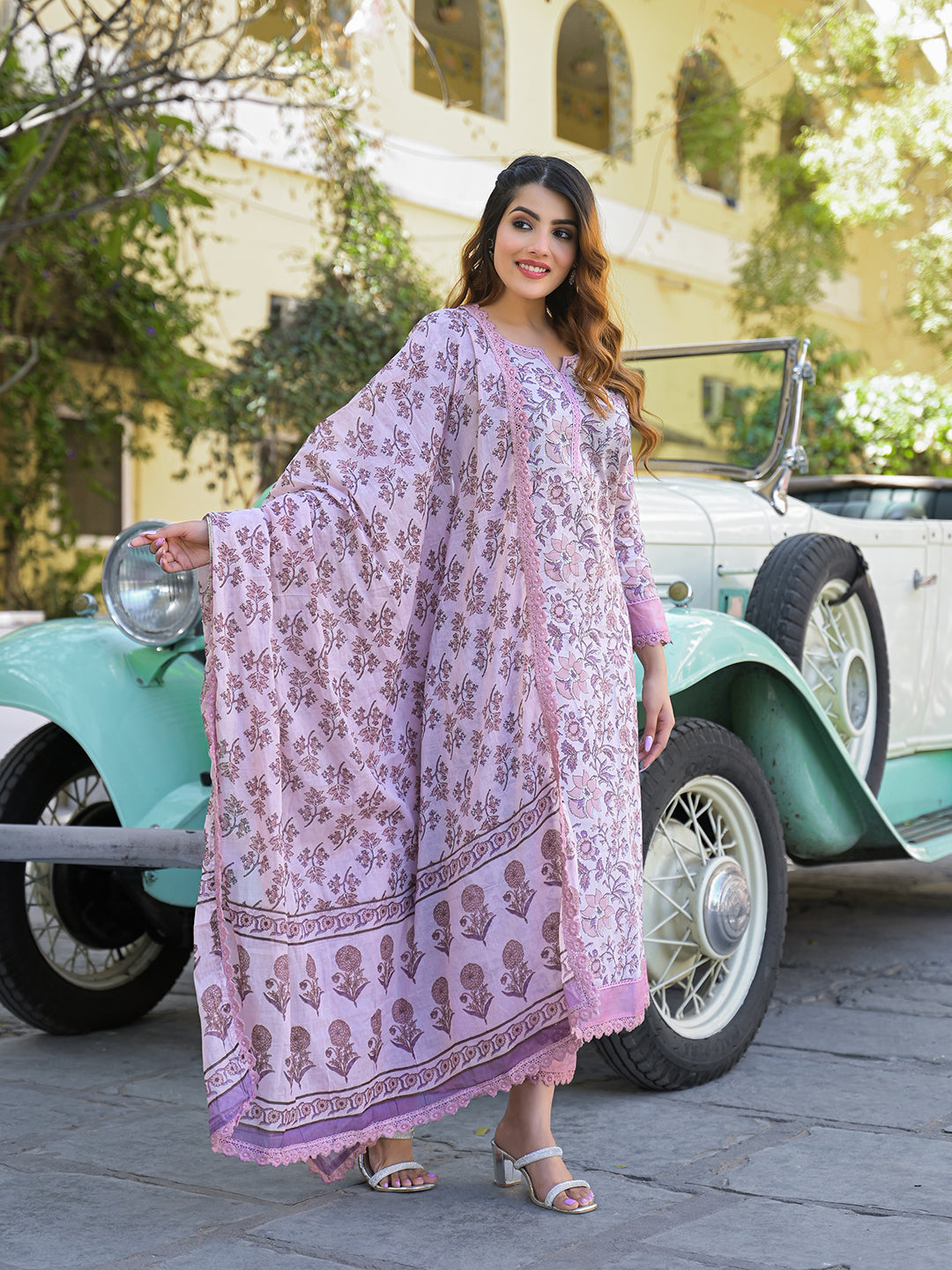 Divena Light Purple Floral Printed kurta Pant with Dupatta