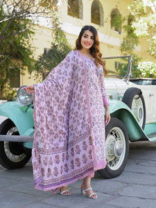 Divena Light Purple Floral Printed kurta Pant with Dupatta