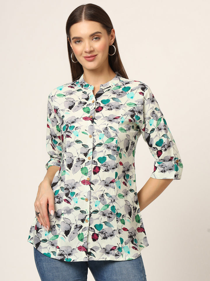 Divena Multicolor Printed Rayon Fabric Shirt Style Top