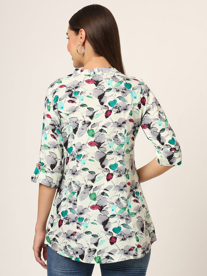 Divena Multicolor Printed Rayon Fabric Shirt Style Top