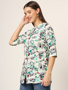 Divena Multicolor Printed Rayon Fabric Shirt Style Top