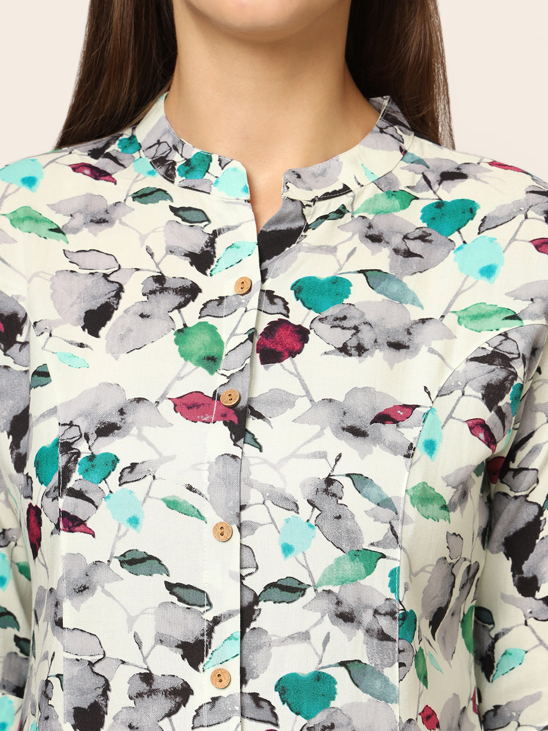 Divena Multicolor Printed Rayon Fabric Shirt Style Top