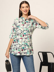 Divena Multicolor Printed Rayon Fabric Shirt Style Top