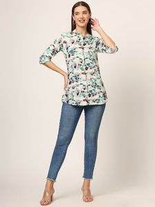 Divena Multicolor Printed Rayon Fabric Shirt Style Top