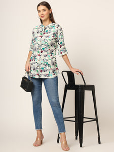 Divena Multicolor Printed Rayon Fabric Shirt Style Top