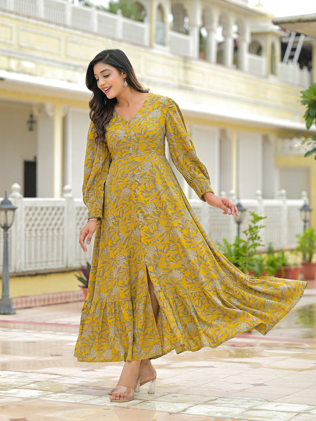 Mustard Rayon Flare Dress — view 1