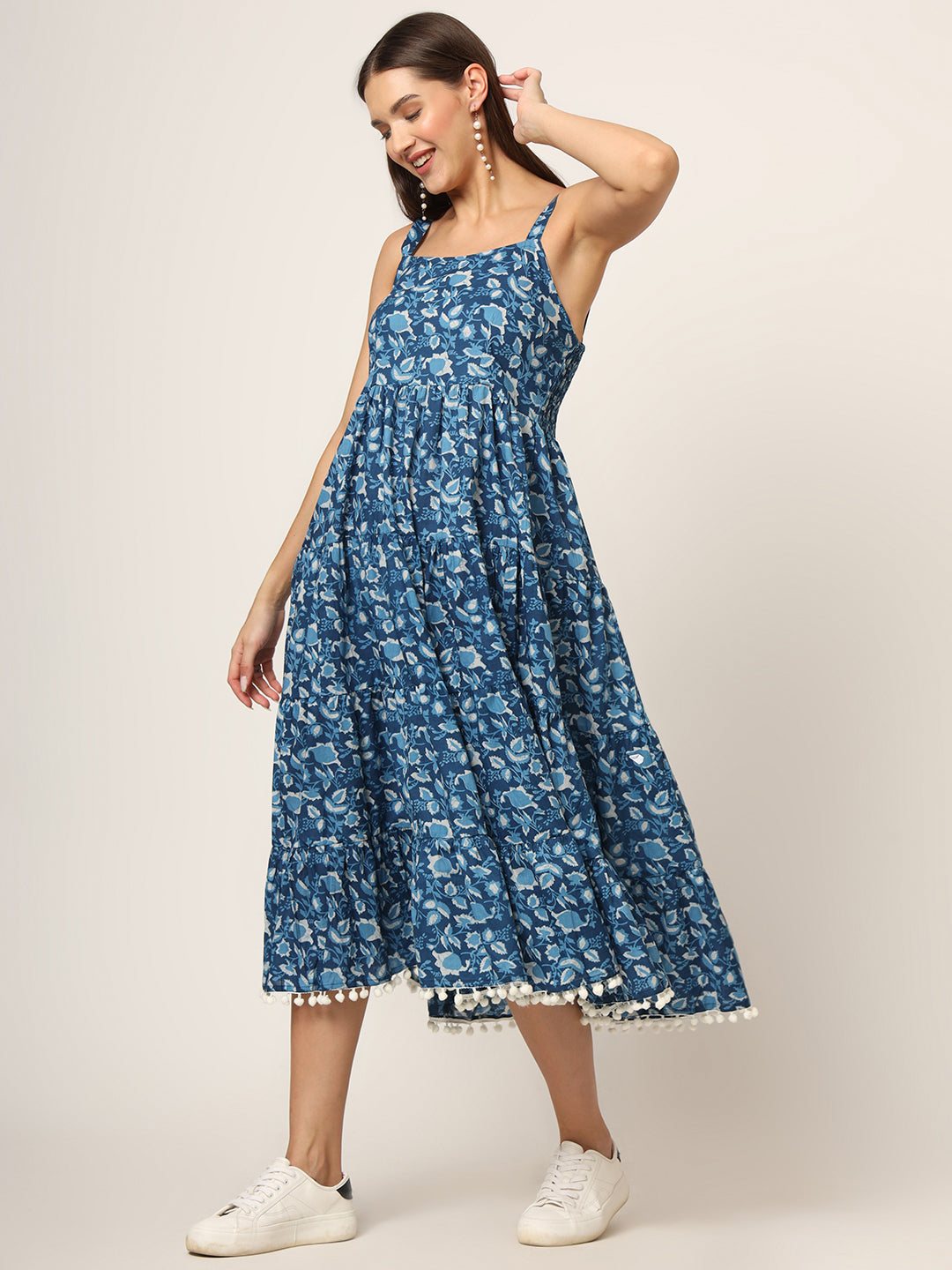 Divena Sky Blue Printed Cotton Fabric Fit & Flare Dress