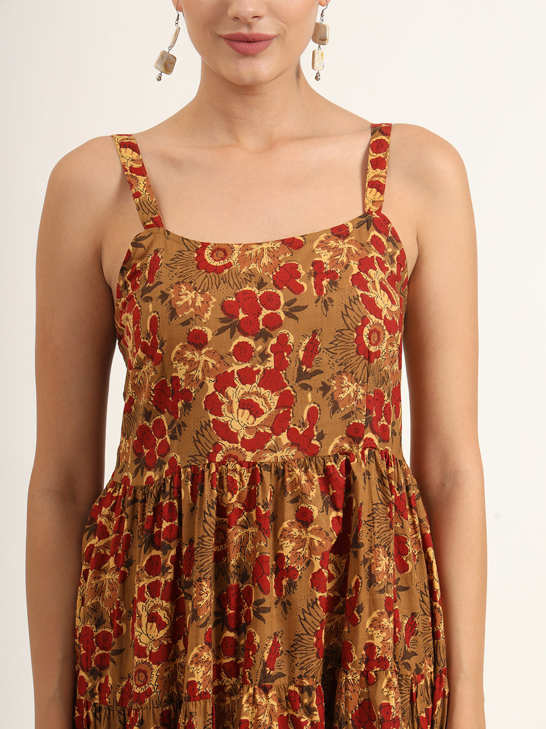 Divena Brown Floral Print Pure Cotton Fit & Flare Dress