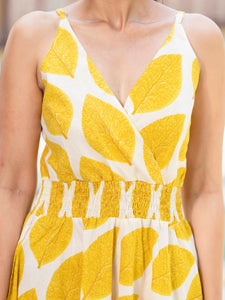 Divena Yellow Printed Pure Cotton Fit & Flare Dress