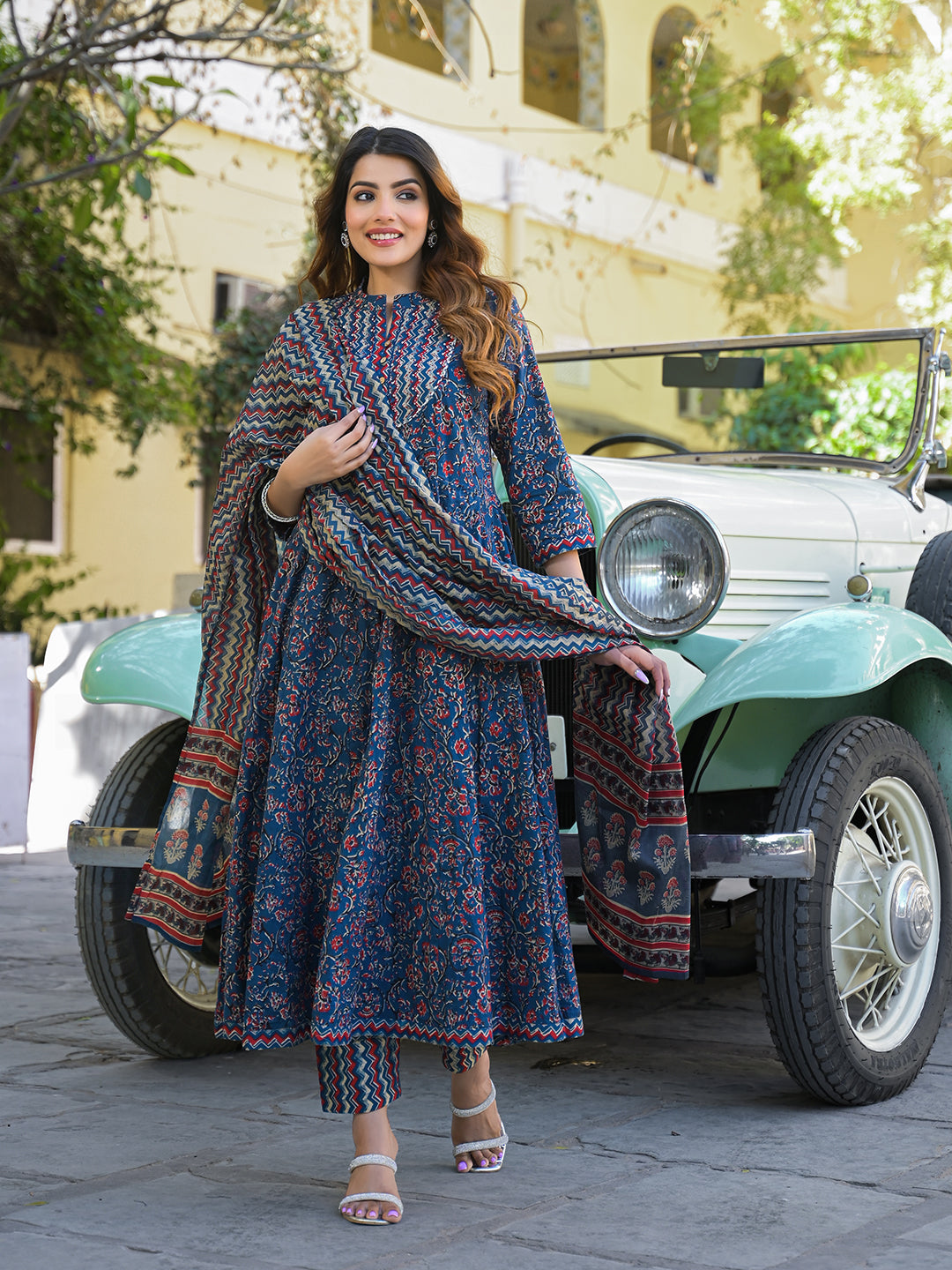 Multicolor Floral Print Cotton Fabric Kurta Pant With Dupatta — view 1