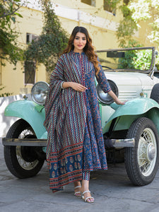 Divena Multicolor Floral Print Cotton Fabric Kurta  Pant With Dupatta