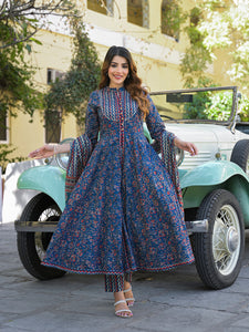 Divena Multicolor Floral Print Cotton Fabric Kurta  Pant With Dupatta