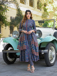 Divena Multicolor Floral Print Cotton Fabric Kurta  Pant With Dupatta