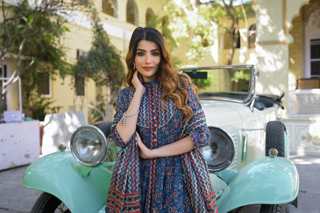 Divena Multicolor Floral Print Cotton Fabric Kurta  Pant With Dupatta