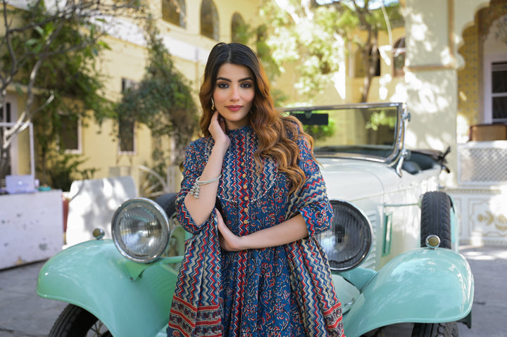 Divena Multicolor Floral Print Cotton Fabric Kurta  Pant With Dupatta