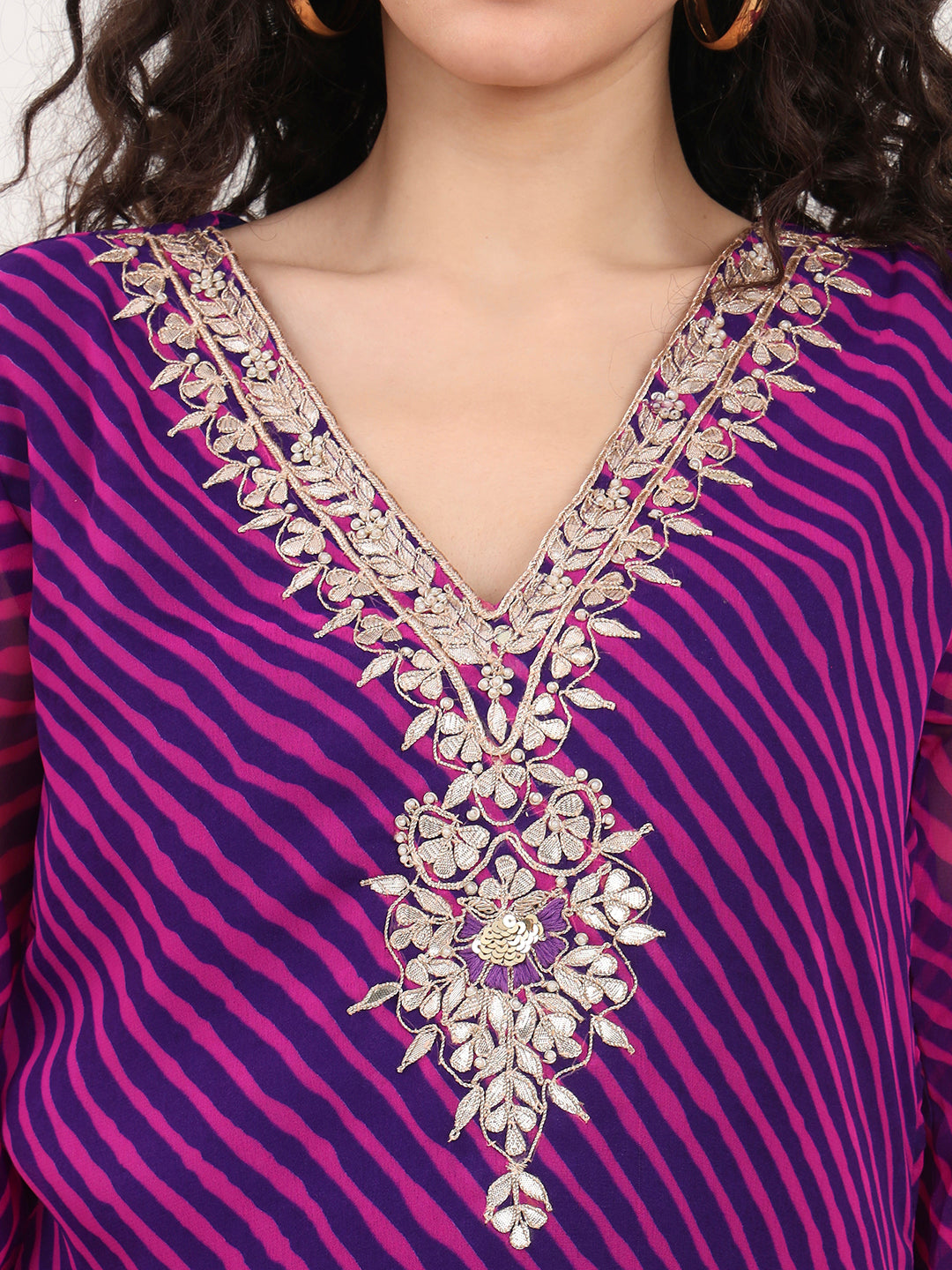 Divena Purple Leheriya Gotta Patti Work Geogratte V Neck Top