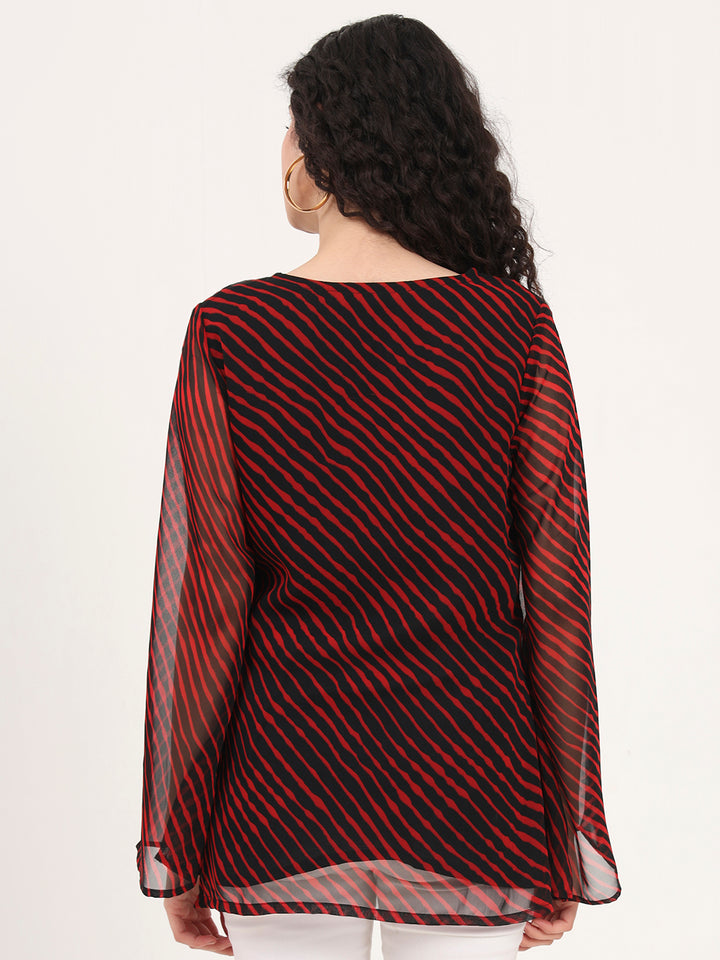 Divena Black Leheriya Gotta Patti Work Geogratte V Neck Top