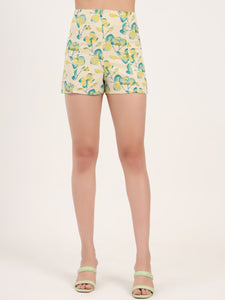 Divena Green Floral Print Rayon Fabric  Shirts Shorts With Crop Top Co-ord set