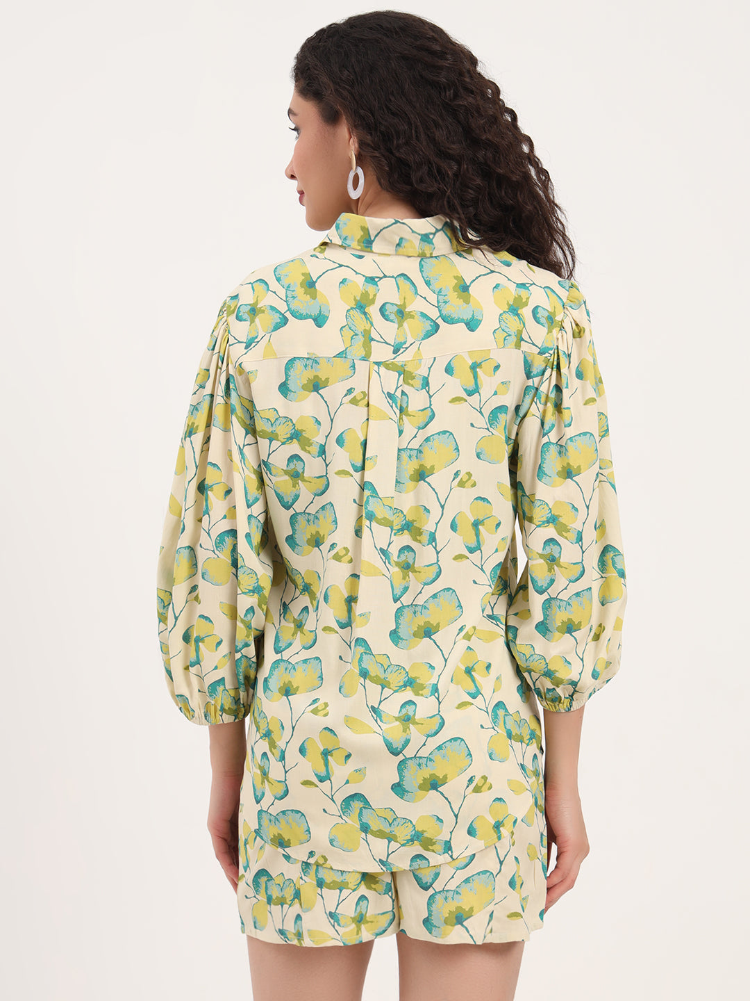 Divena Green Floral Print Rayon Fabric  Shirts Shorts With Crop Top Co-ord set