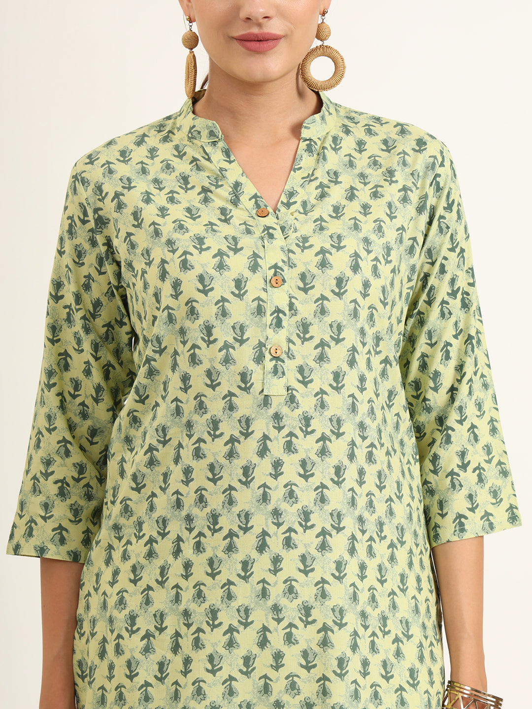 Divena Green Floral Print Pure Cotton Straight Kurta