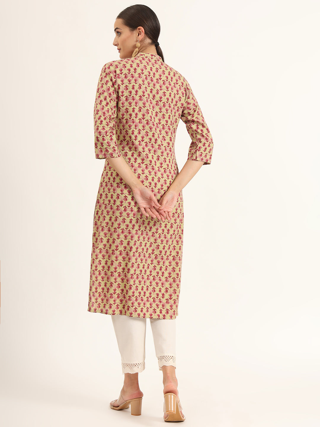 Divena Red Floral Print Pure Cotton Straight Kurta