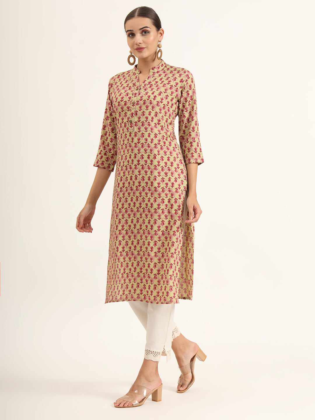 Divena Red Floral Print Pure Cotton Straight Kurta